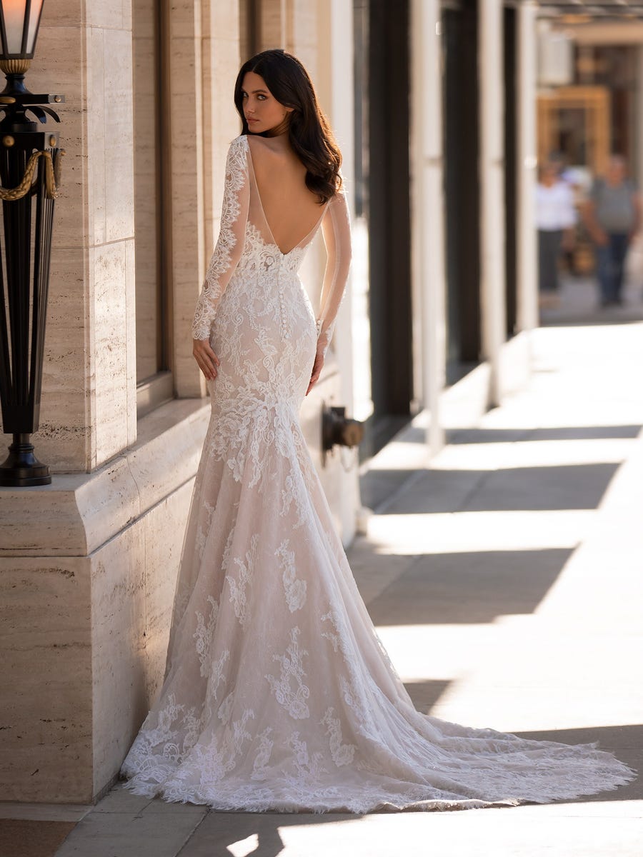 Abito da sposa a sirena in pizzo con maniche lunghe ...